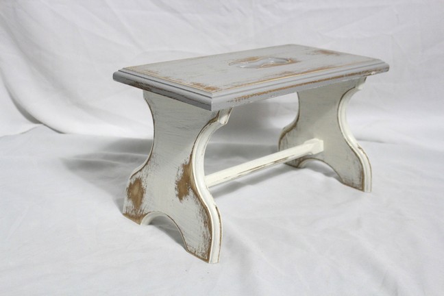 Holz Schemel/Fußbank/Hocker weiß/grau Country Landhaus Vintage Shabby