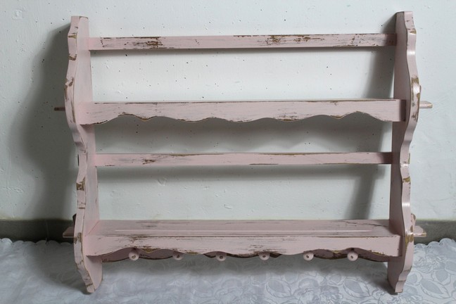 Holz Küchenregal/Tellerbord rosé/rosa 50er Jahre Shabby Chic Landhaus